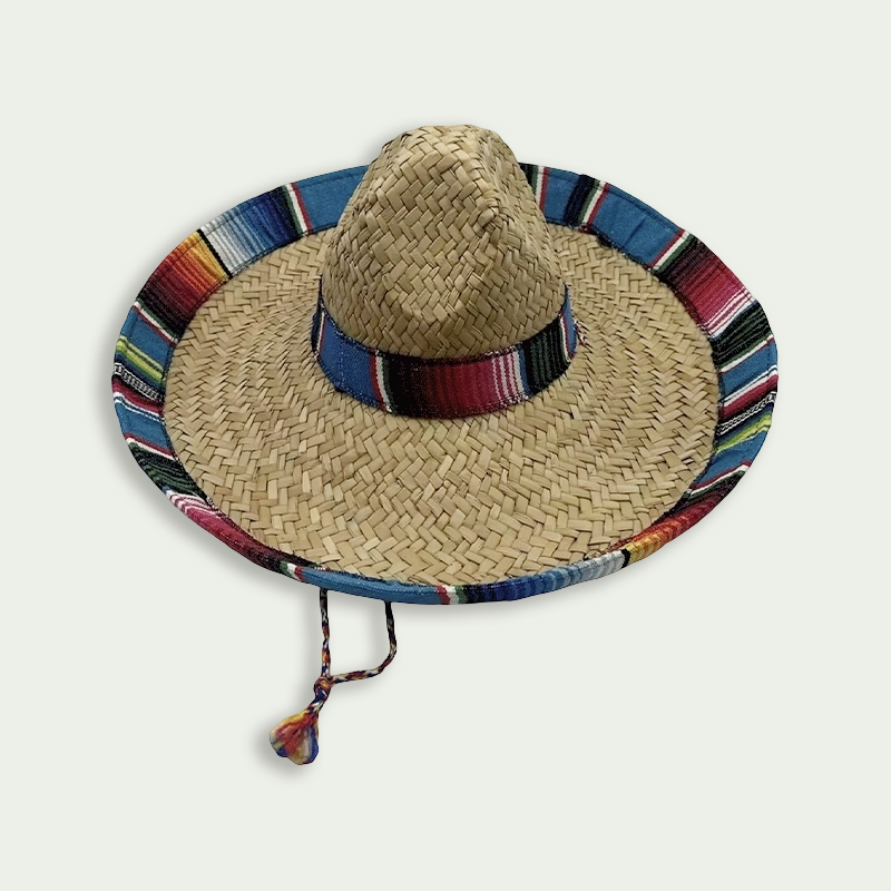 Handwoven Rush Straw Sombrero Hat Serape Trim