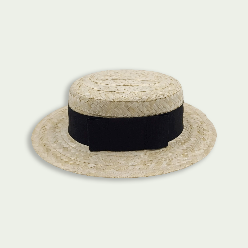 White Straw Boater Hat Black Ribbon