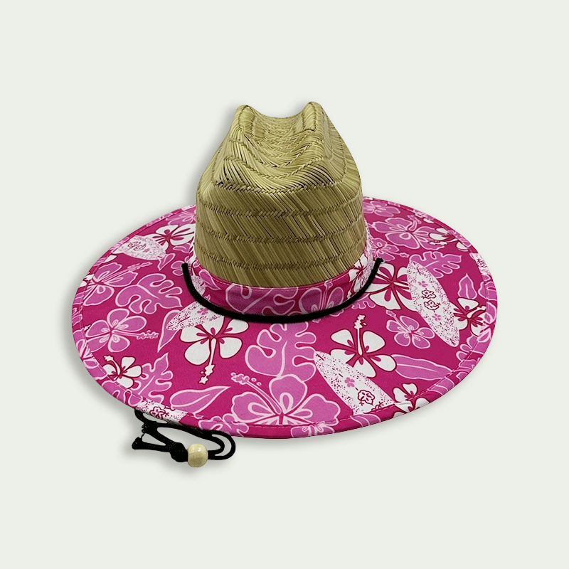 Floral Print Straw Lifeguard Fishing Hat